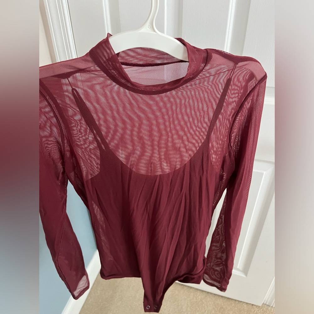 Hollister maroon mesh bodysuit, small, good condition